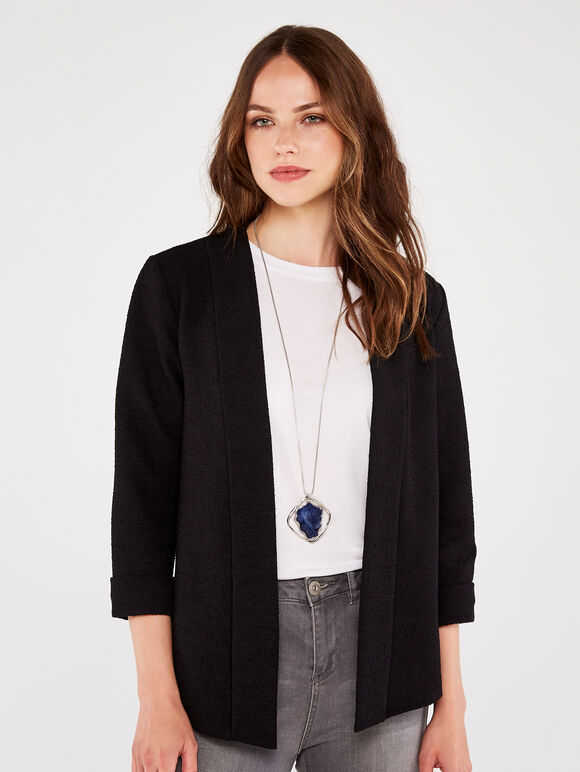 Knitted Boucle Blazer, Black, large