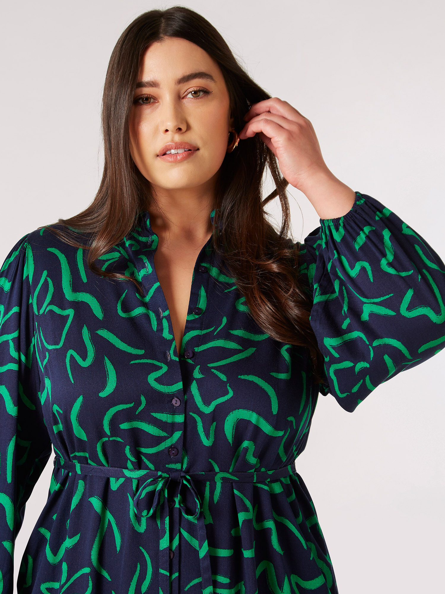 Curve Abstract Lines Shirt Midi Dress Apricot Clothing