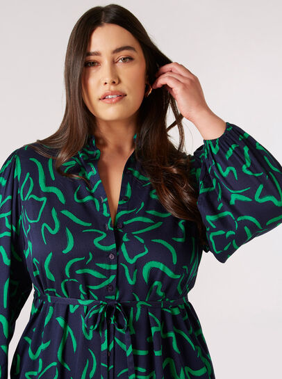 Curve Abstract Lines Shirt Midi Dress