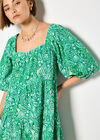 Floral Print Tiered Mini Dress, Green, large