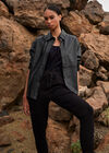Leather Look Shirt Jacket, Black, large