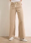 Erin Wide-Leg Cotton Drawstring Jeans, Stone, large