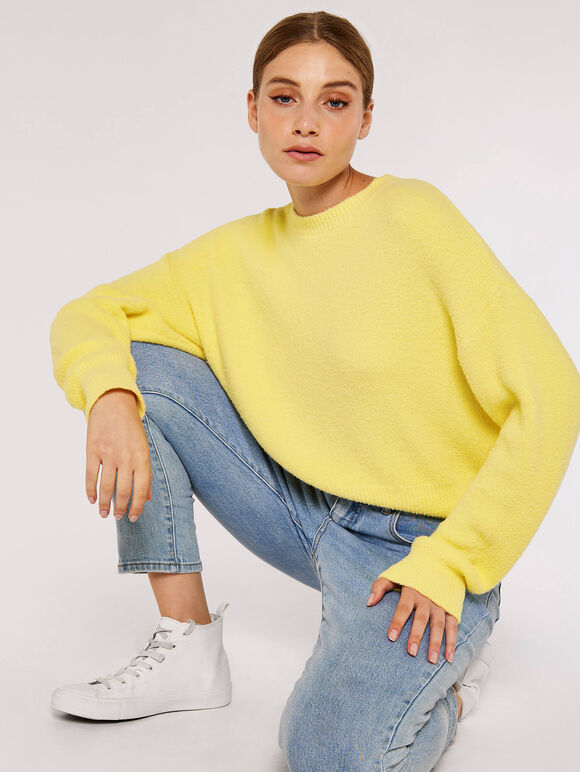 Fuzzy Crop Jumper, Yellow, large
