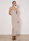 Stripe Ribbed Knitted Bandeau Dress, White, large