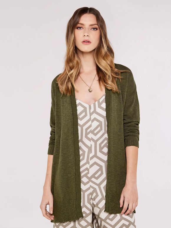 Textured Slub Cardigan, Khaki, large
