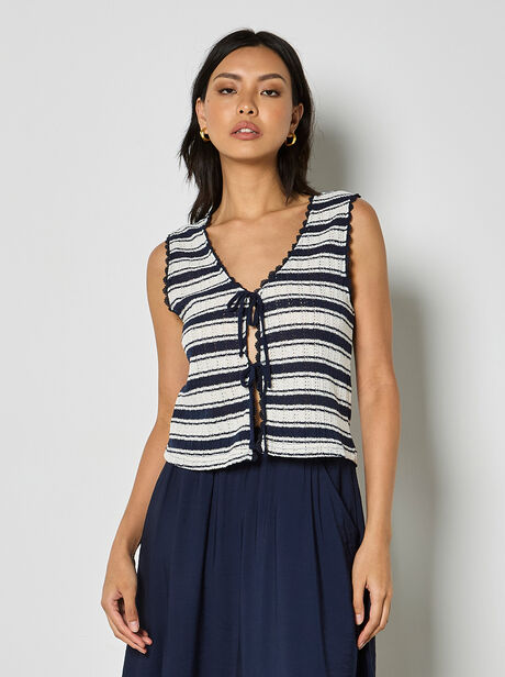 Stripe Pointelle Knit Waistcoat