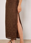 Crochet Lace Side Split Maxi Skirt, Brown, large