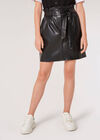 Leather-Look Paper Bag Mini Skirt, Black, large