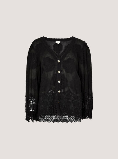 Embroidered Daisies Cotton Crochet Lace Blouse