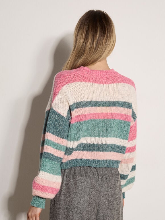 Soft Stripe Knit Cropped Jumper, Pink, large