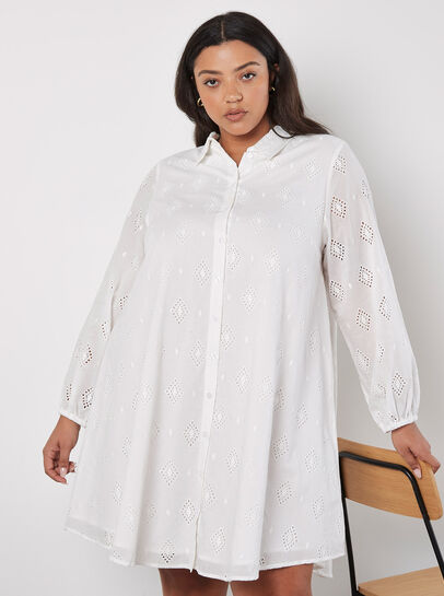 Curve Cotton Broderie Shirt Mini Dress