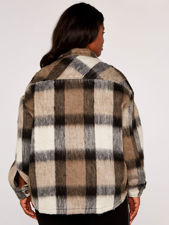 Curve Soft Check Shacket, Stone, large
