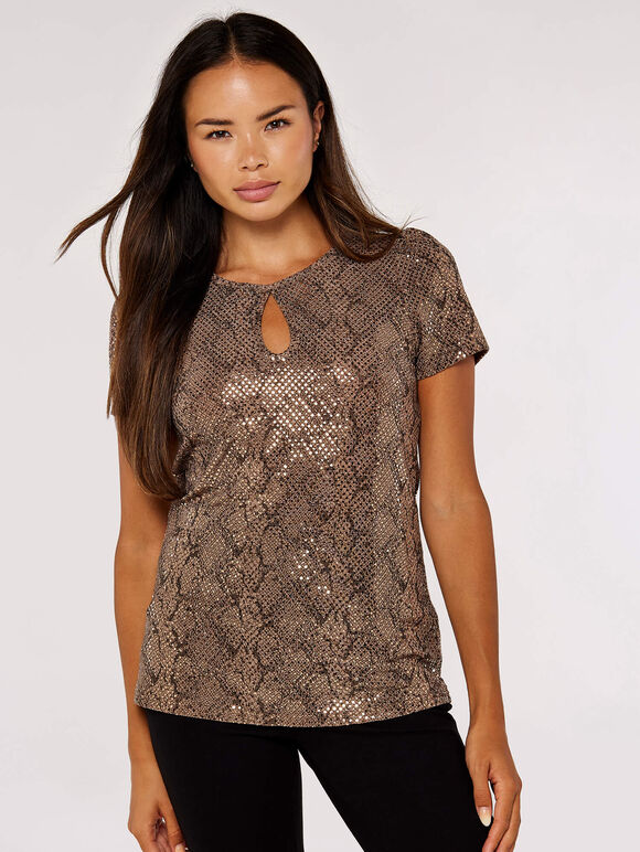 Snake Skin Print Top, Stone, large