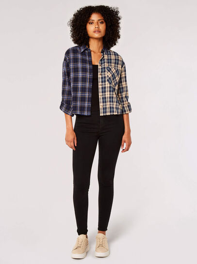Contrast Check Boxy Shirt