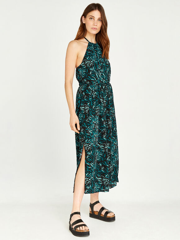 Leaf Halterneck Jumpsuit, Black, large