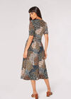 Feather Print Wrap Midi Dress, Green, large