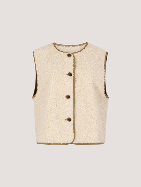 Reversible Borg Suede Gilet, Brown, large