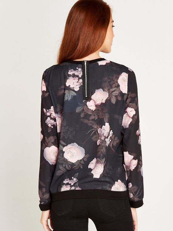 Jersey Floral Back Top, Pink, large