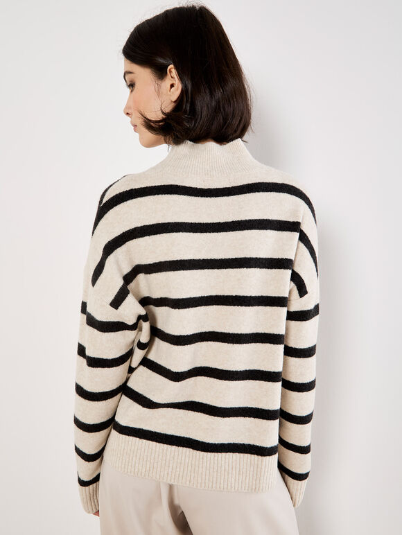 Oversized Stripe Fluffy Jumper, Stone, large