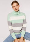 Ribbed Colour Block Stripe Jumper, Mint, large