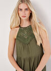 Lace Halter Neck Tiered Midi Dress, Khaki, large