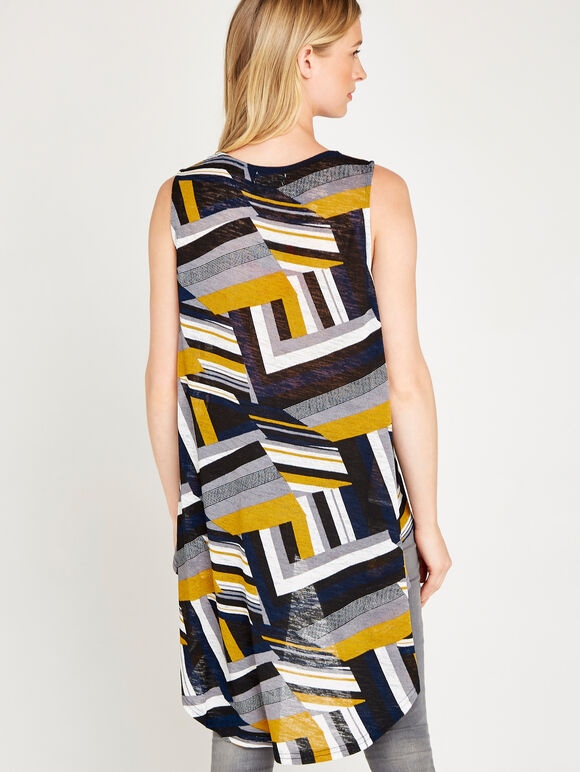 Navy Stripe Mesh Vest Top, Navy, large