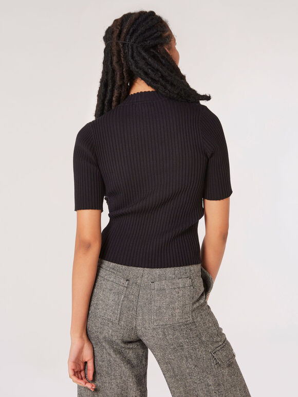 Ribbed Knit Top, Black, large