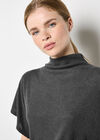 Soft Knit Side Ruched Top, Dark Grey - Charcoal, large