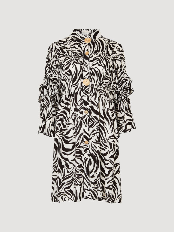 Zebra Oversized Tiered Mini Dress, Black, large