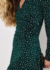 Polka Dot Wrap Ruched Mini Dress, Green, large
