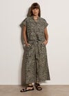 Leaf Print Cotton Culotte Trousers, Black, large