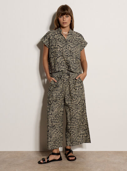 Leaf Print Cotton Culotte Trousers