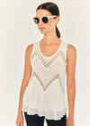 Zigzag Crochet Shimmer Slub Top, Cream, large