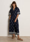 Cotton-Blend Embroidered Culottes, Navy, large