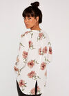 Peony Print Mandarin Collar Top, Cream, large
