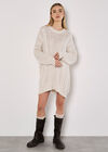 Oversized Cable Knit Jumper Mini Dress, Cream, large