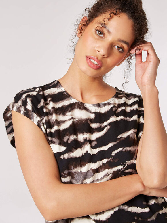 Zebra Print Rolled Sleeve T-Shirt, Black, large