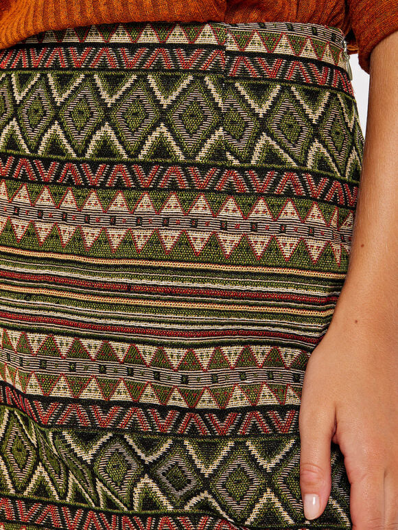 Aztec Jacquard Mini Skirt, Khaki, large