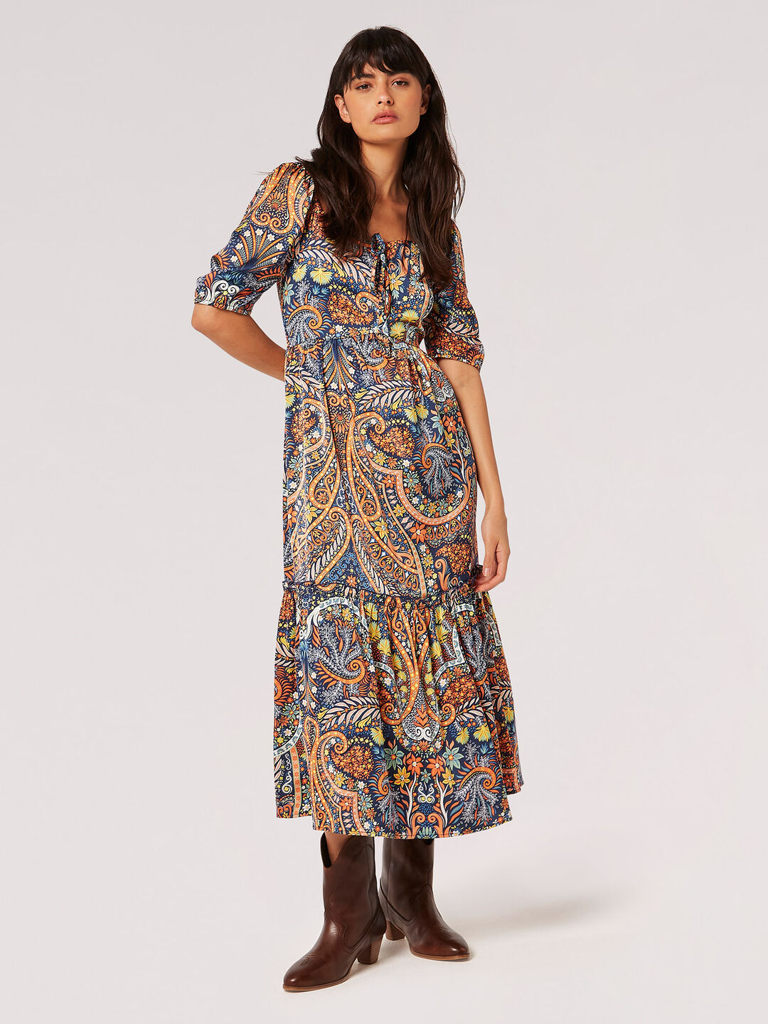 Image of Boho Floral Satin Midi Dress