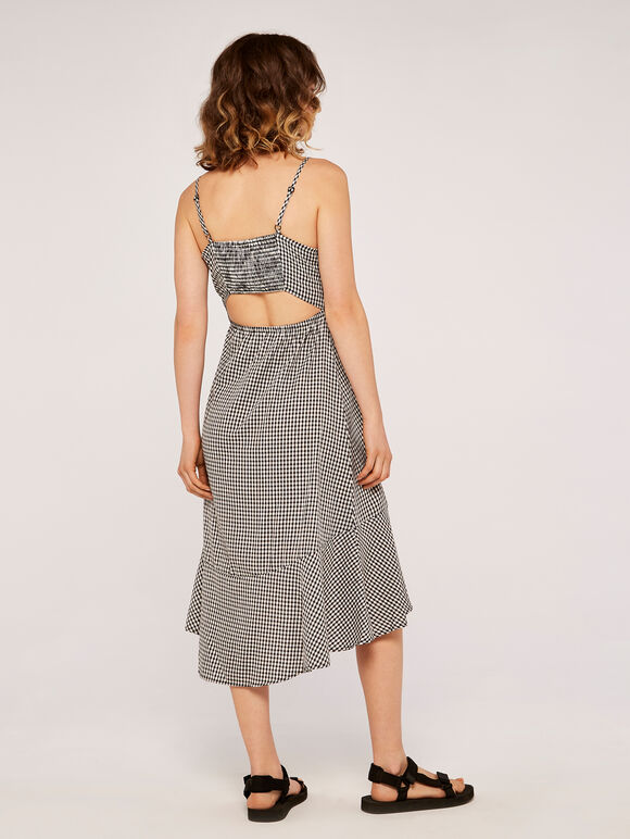 Gingham Flounce Dress, Black, large