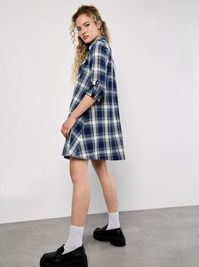 Washed Check Western Shirt Mini Dress