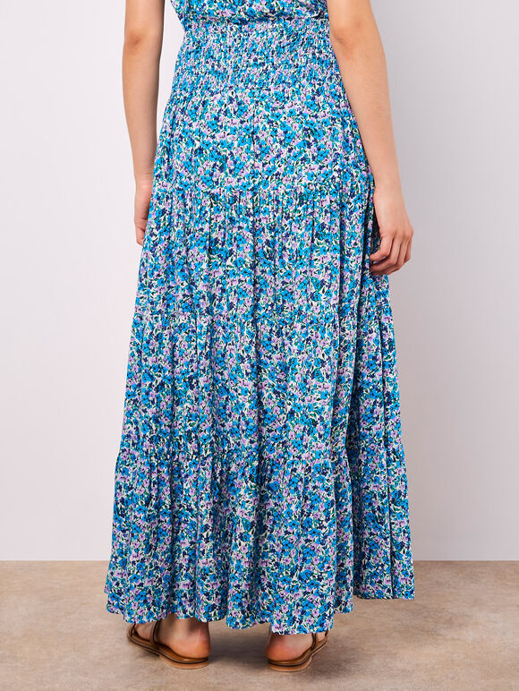 Ditsy Floral Tiered Maxi Skirt, Cream, large