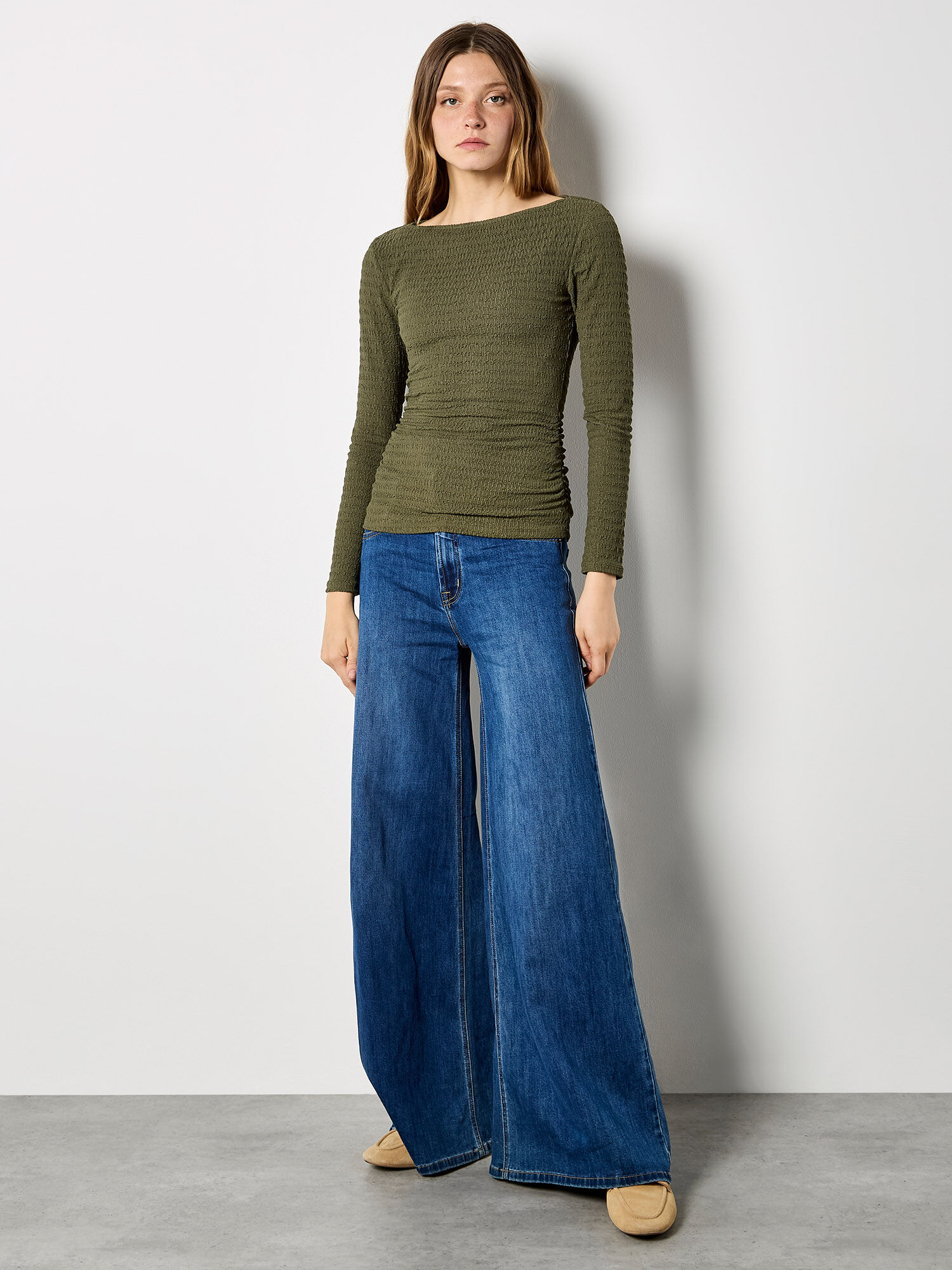 Side Ruched Textured Jersey Top | Apricot Clothing