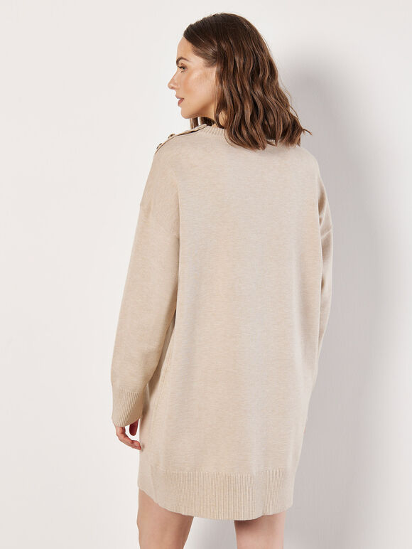 Button Detail Jumper Mini Dress, Stone, large