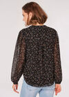 Ditsy Floral Chiffon Blouse, Black, large