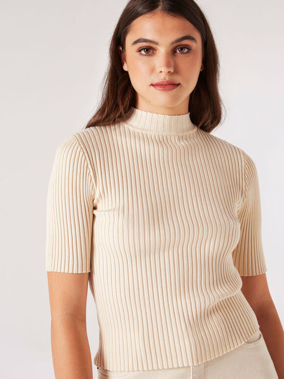 Ribbed Knit Top, White, large