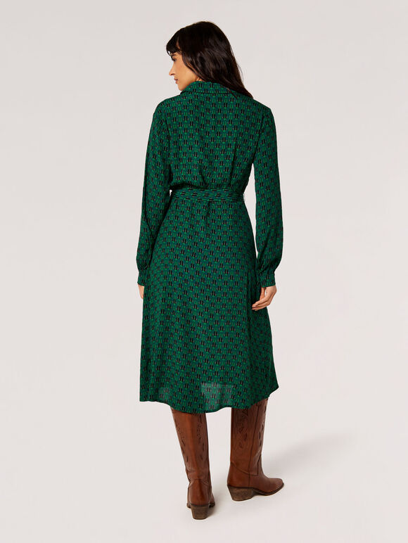 Geometric Shirt Midi Dress, Green, large