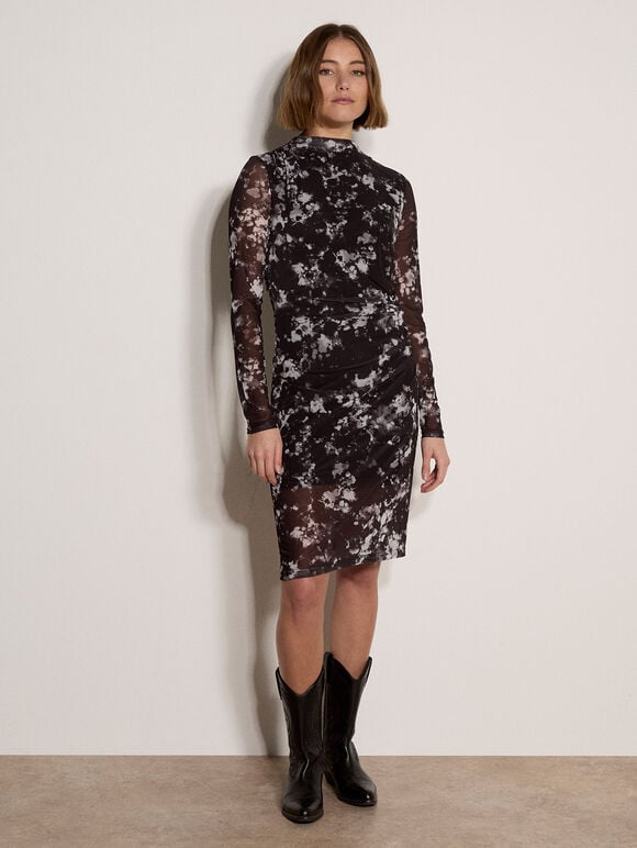 Abstract Mesh Mini Dress, Black, large