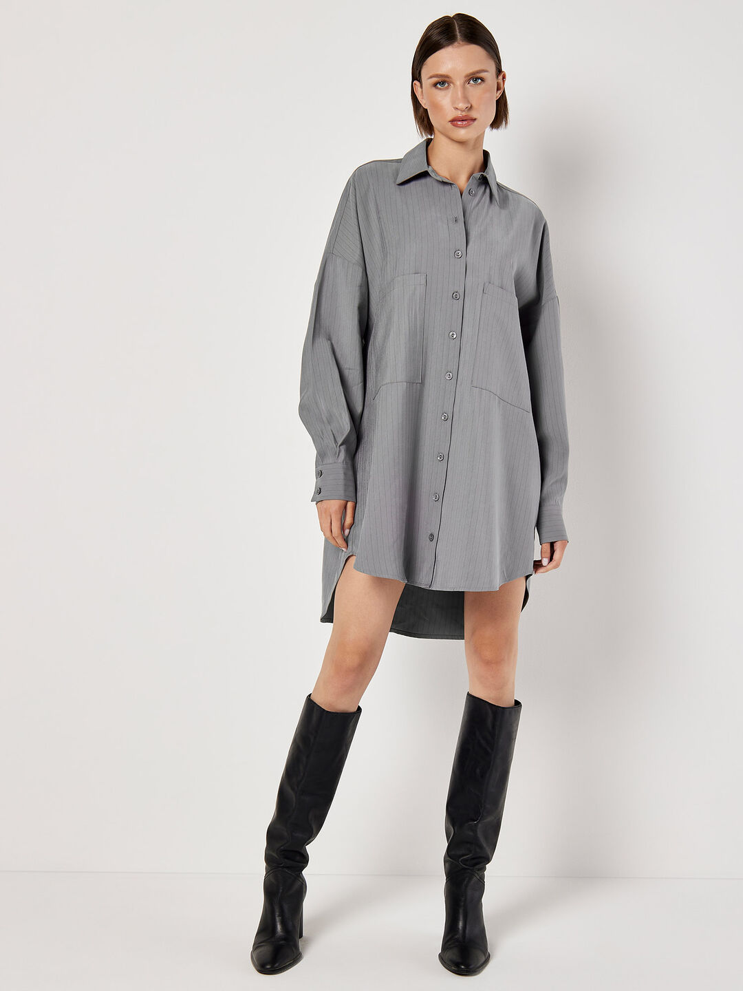 Image of Pinstripe Oversized Shirt Mini Dress