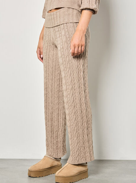 Twisted Cable Knit Wide Leg Trousers